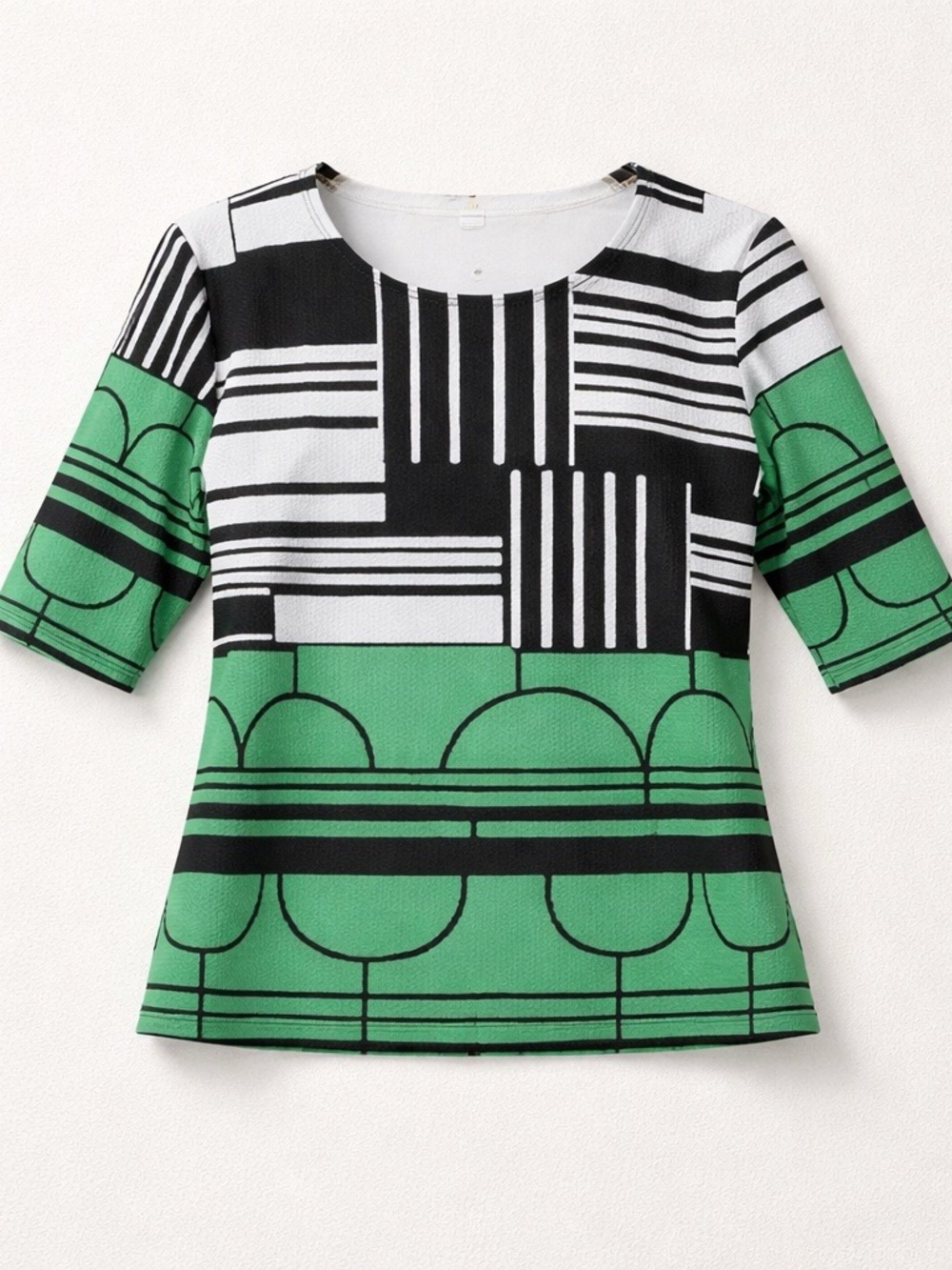 Umgee Green, Black & White Geometric Short Sleeve Top